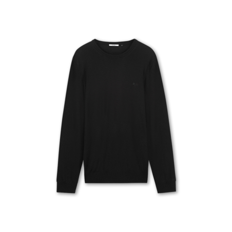 The front of Saint Ape’s Crew Ape Knit Cashmere Mix Black crafted with cashmere and wool hangs in front of a plain white background
