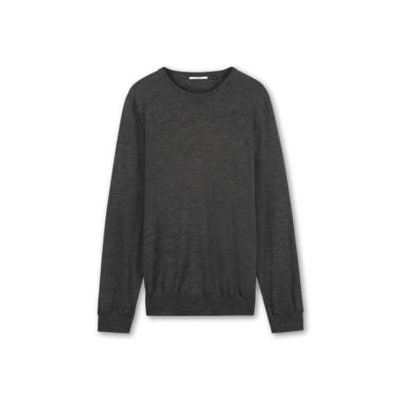 The front of Saint Ape’s Crew Ape Knit Cashmere Mix Dark Grey crafted with cashmere and wool hangs in front of a plain white background