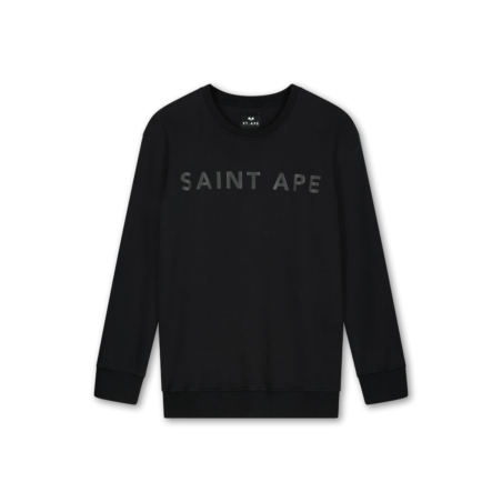 The front of Saint Ape's Crew Ape 01 Black sweatshirt with high density print on a plain white background
