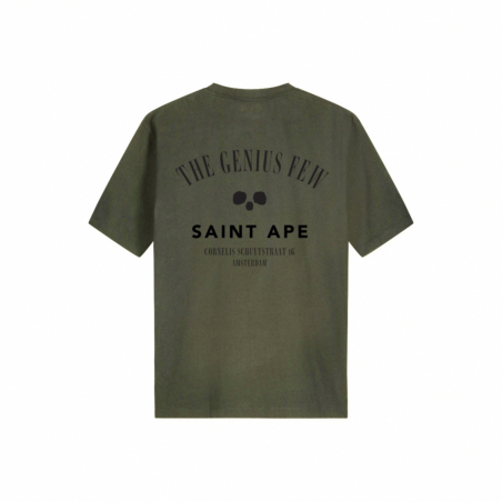 The back of Saint Ape's Genius Few Comfort Fit T-Shirt Green on a plain white background
