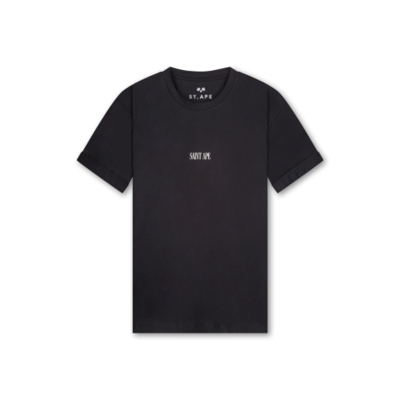 The front of Saint Ape's Modest Ape 01 Comfy black heavy cotton t-shirt on a plain white background
