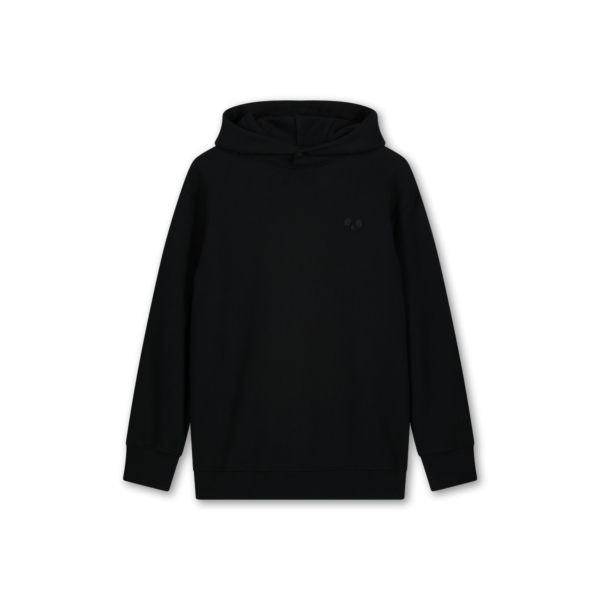 The front of Saint Ape's Sweaty Ape 02 Black Sweatshirt made with 100% felpa cotton hangs in front of a plain white background